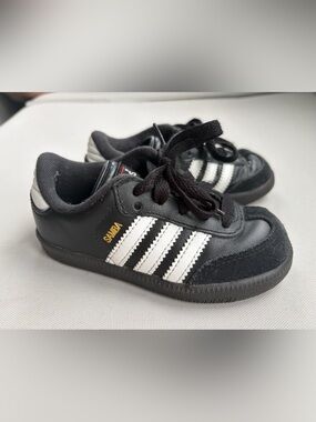 adidas Kids Samba Sneakers in Black, White, and Gold